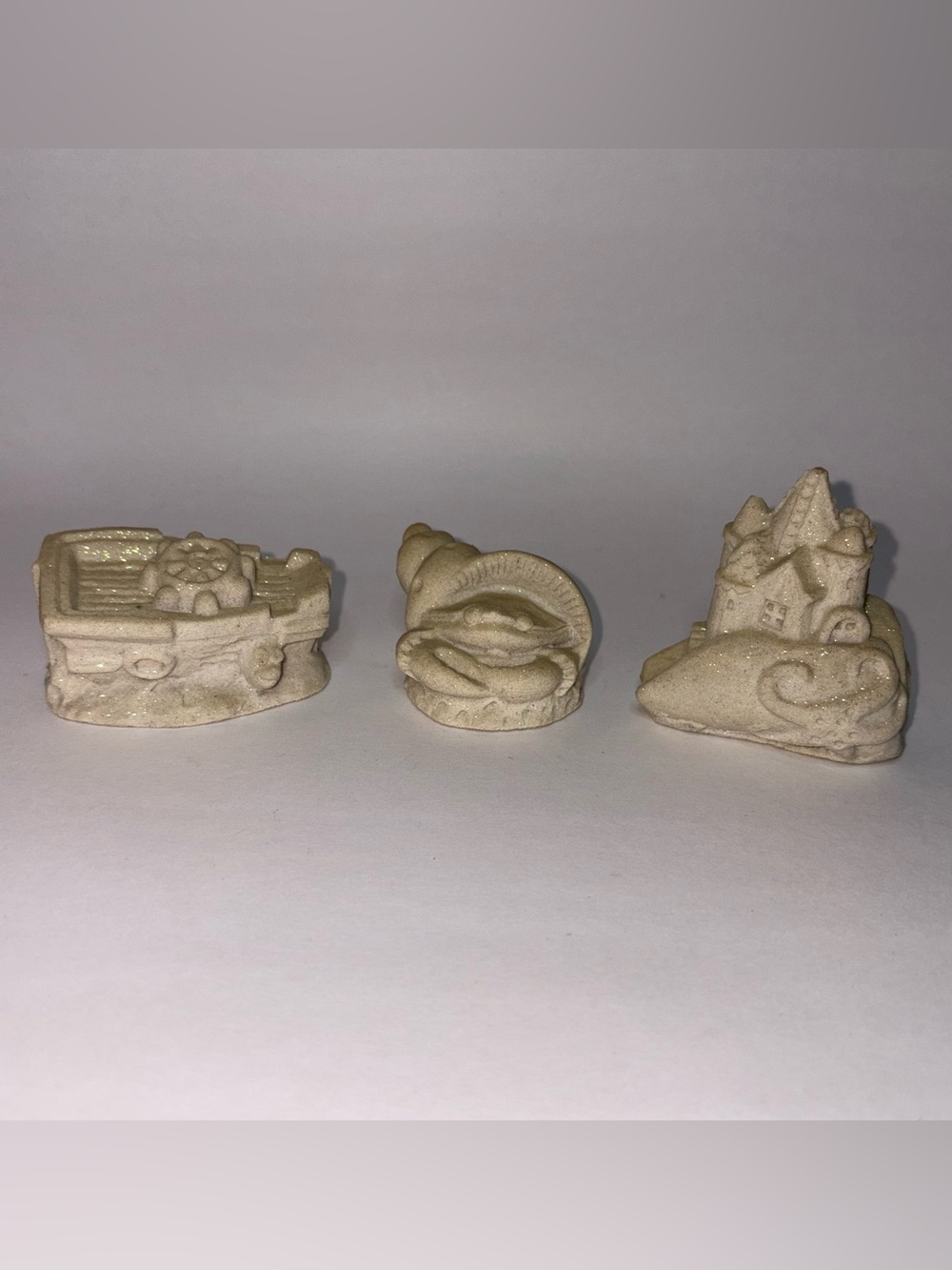 Vintage Beach Ocean Themed Figurines Made of Sand Glitter Ship Crab Castle